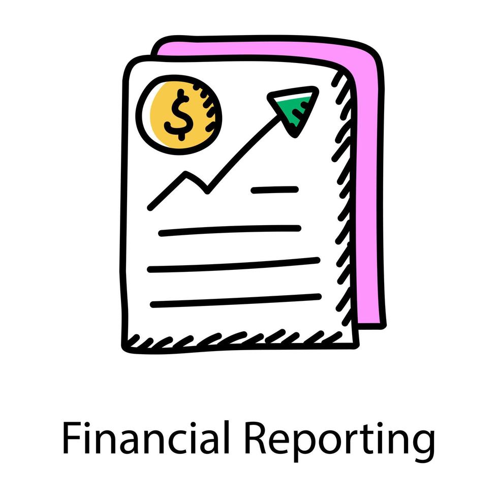 Papier und Dollar verbeulende Doodle-Ikone der Finanzberichterstattung vektor