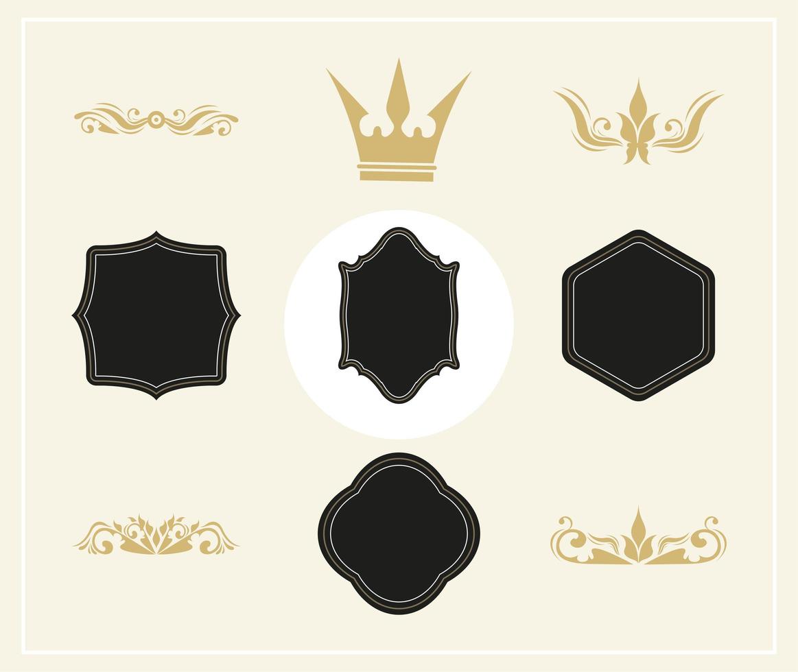 neun Symbole für königliche Etiketten vektor