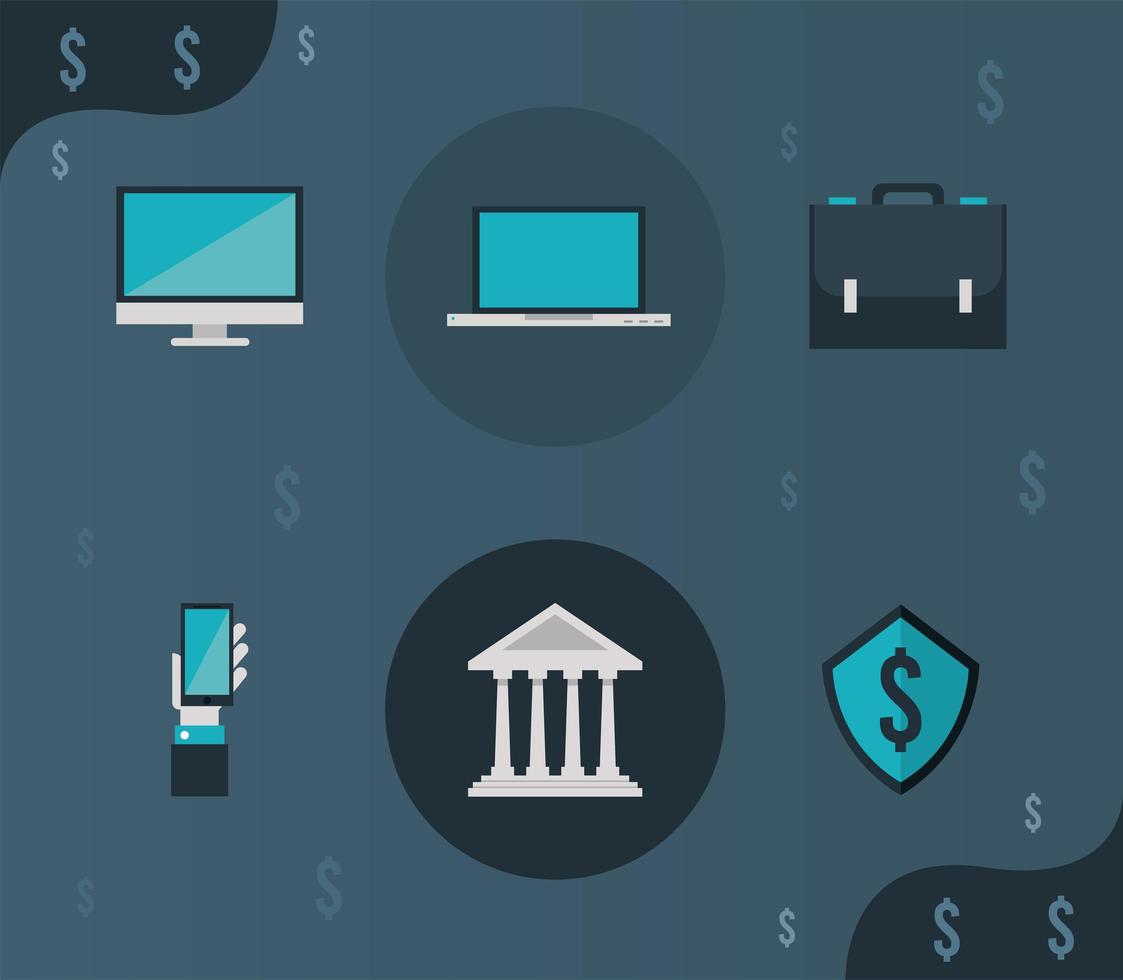 sechs ikonen für bankfinanzen vektor