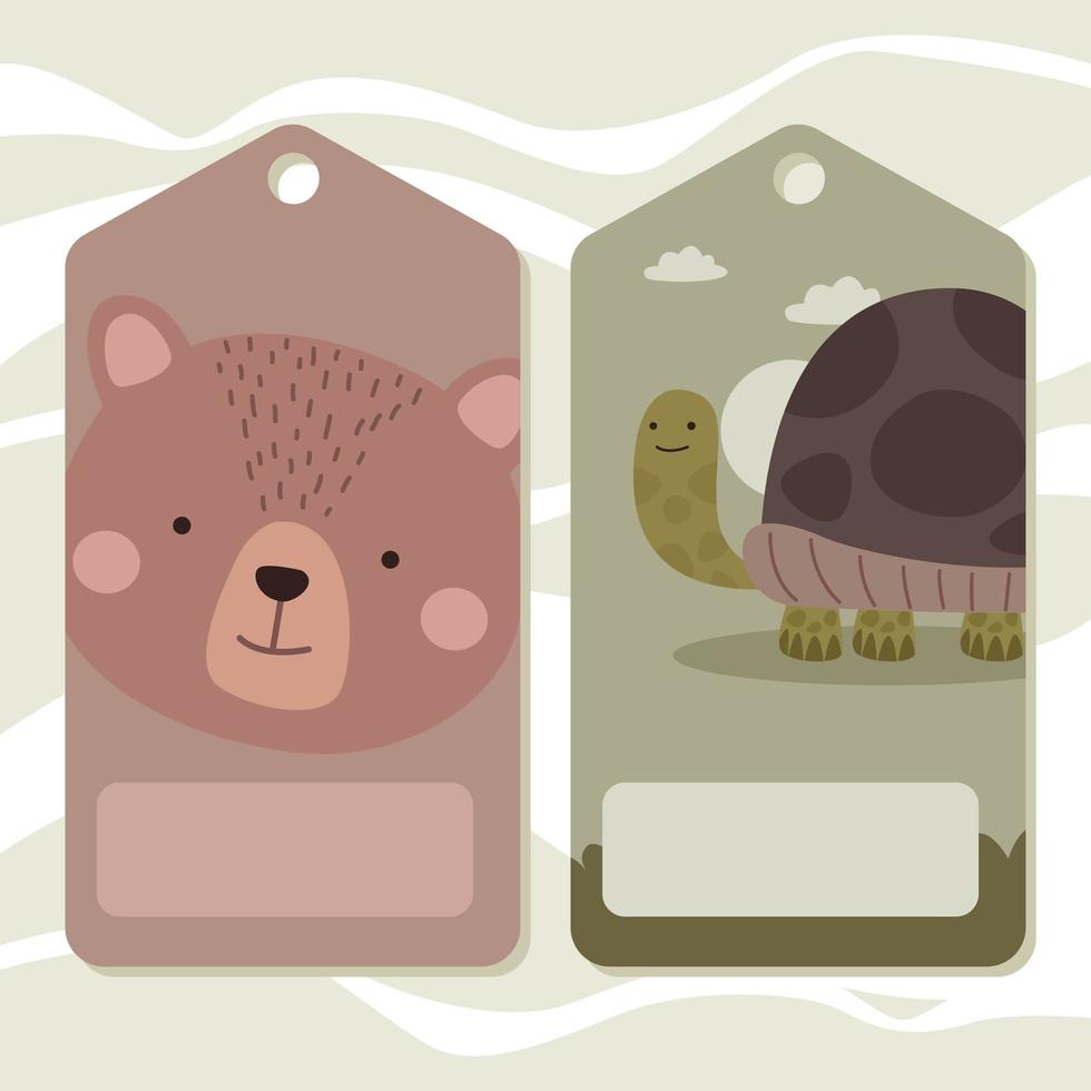 Bär und Schildkröte in Etiketten vektor