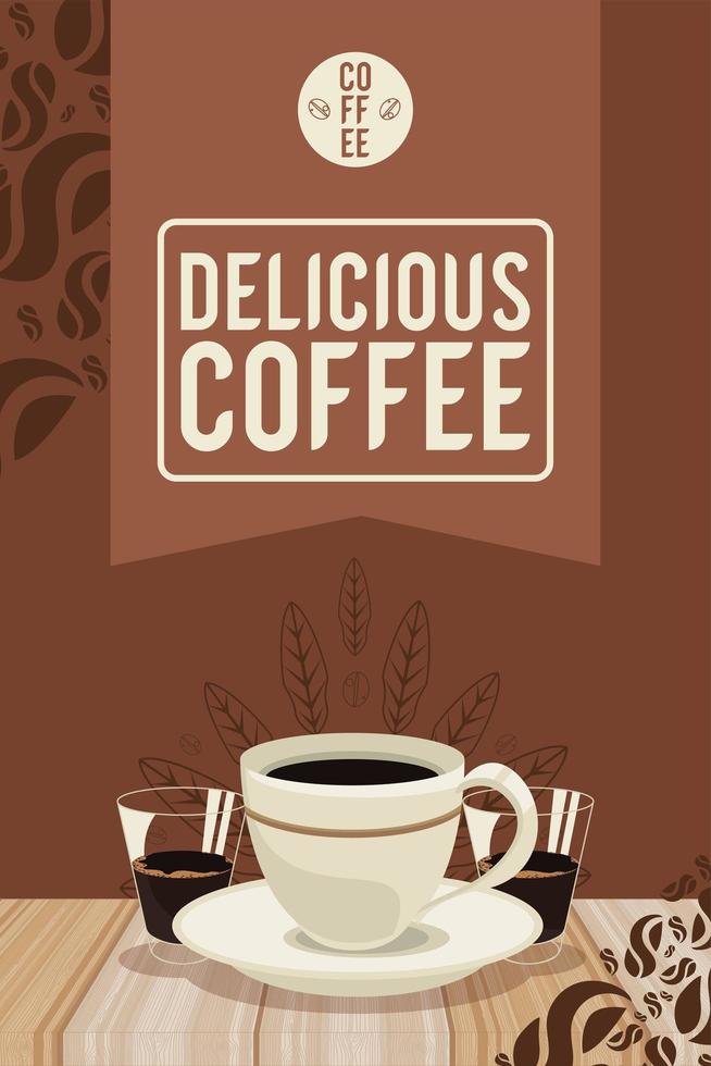 Köstlicher Kaffee-Schriftzug mit Tasse vektor