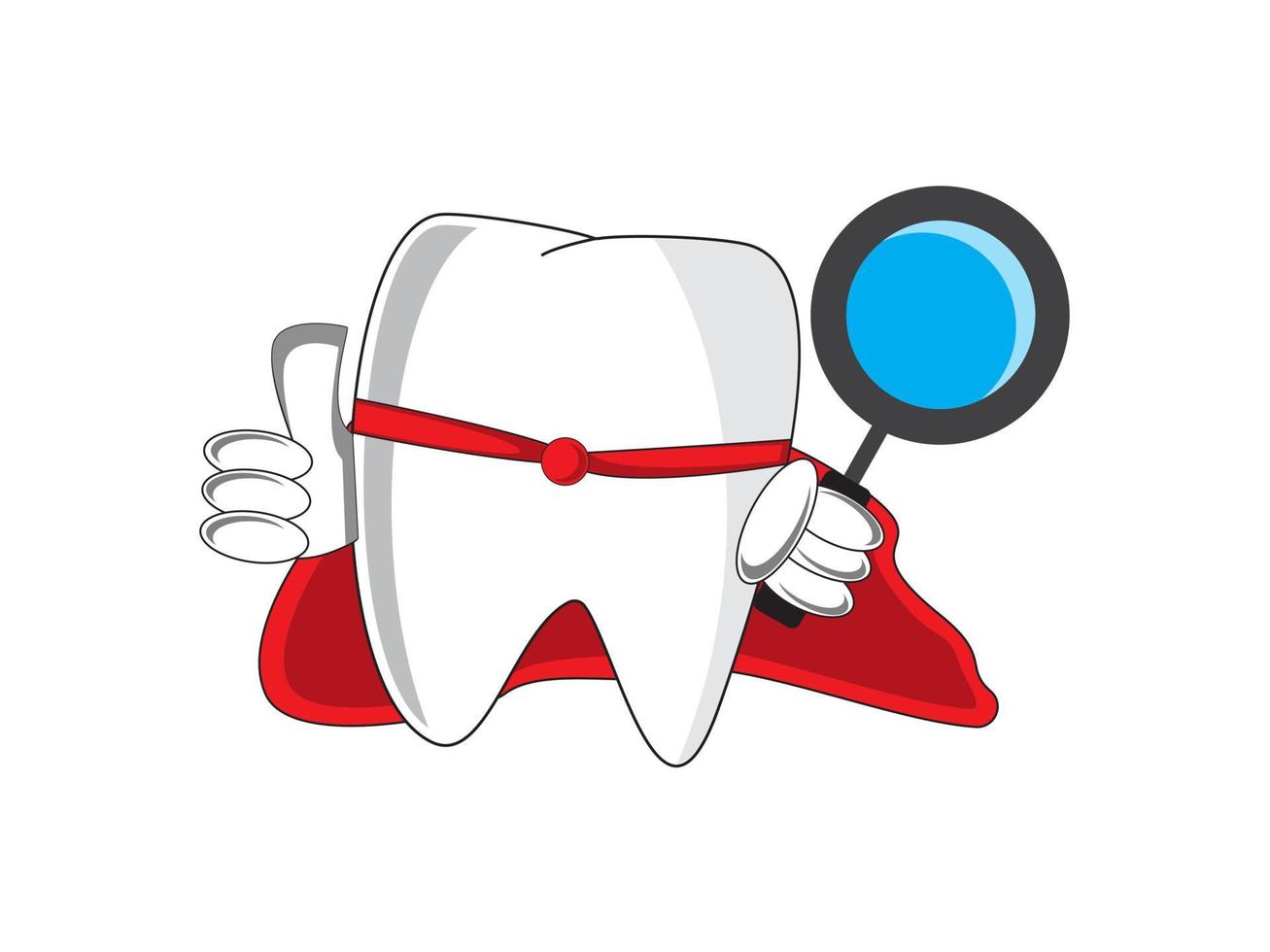Illustration Vektorgrafiken von rot gekleideten Zähnen mit Lupe und Daumen hoch Zeichen, gut zur Veranschaulichung der Zahngesundheit für Kinder vektor