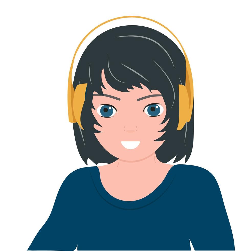 Ein junges Mädchen hört Musik über Kopfhörer vektor
