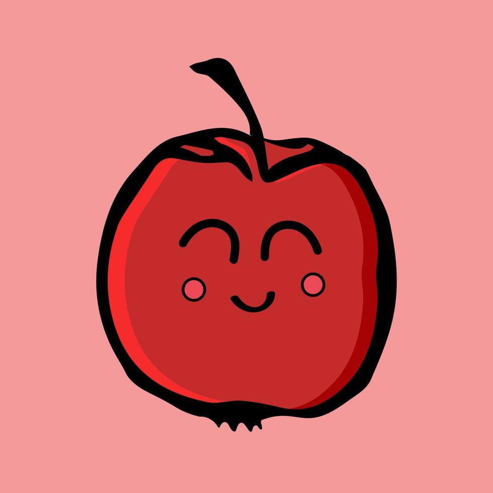 äpple leende. skrattar äpple tecknad ikon. doodle vektorillustration av rött äpple vektor