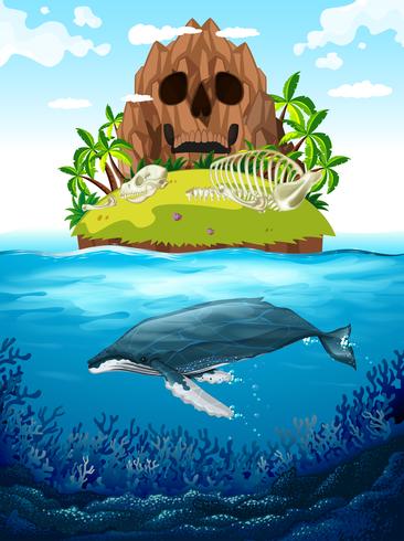 Szene mit Insel und Wal unter Wasser vektor