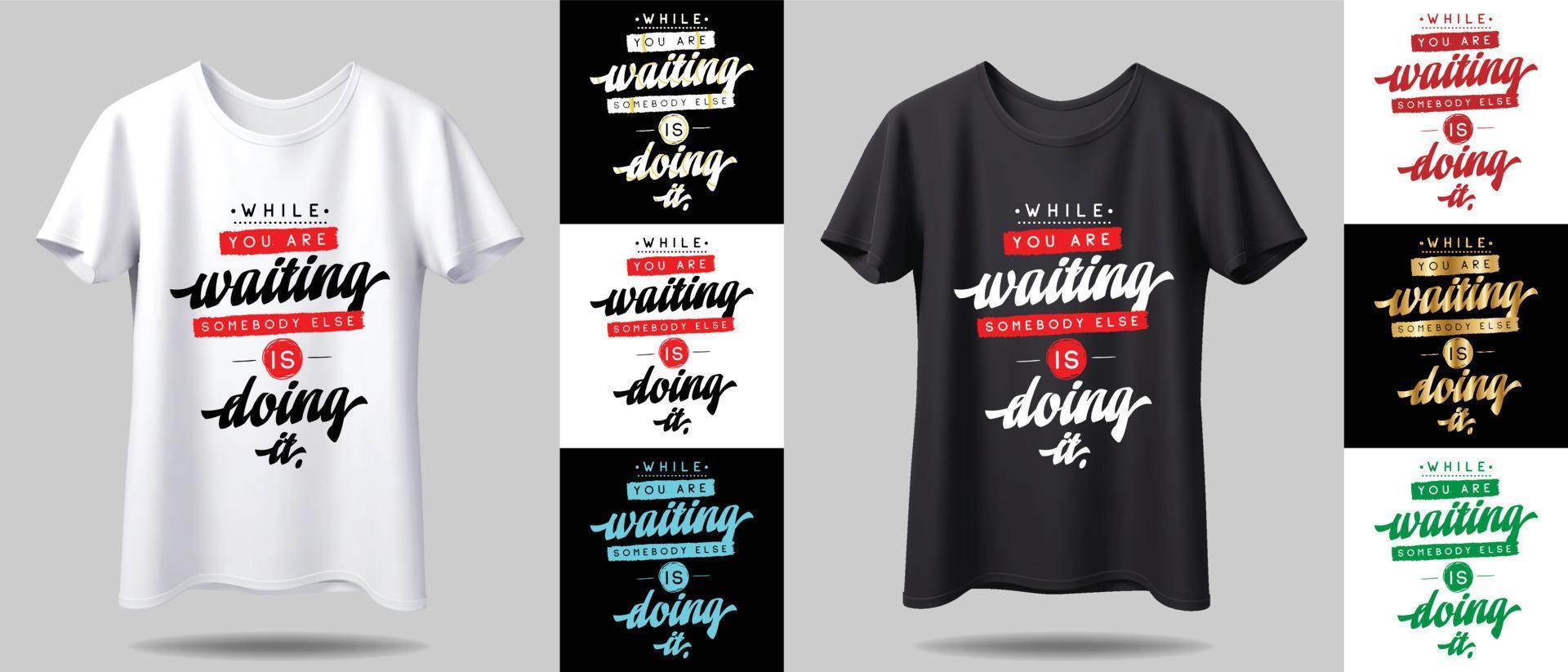 t-shirt design mockup. ny svartvit typografi t-shirt design med mockup i annan färg. vektor