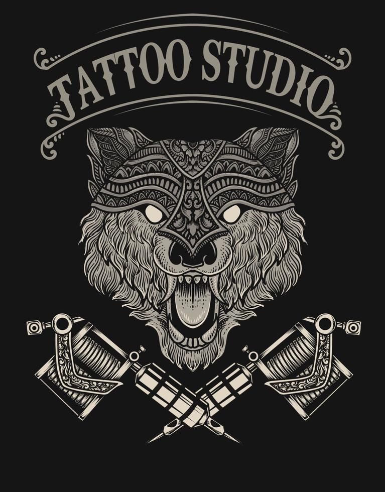 Illustration Wolf Tattoo Studio Logo vektor