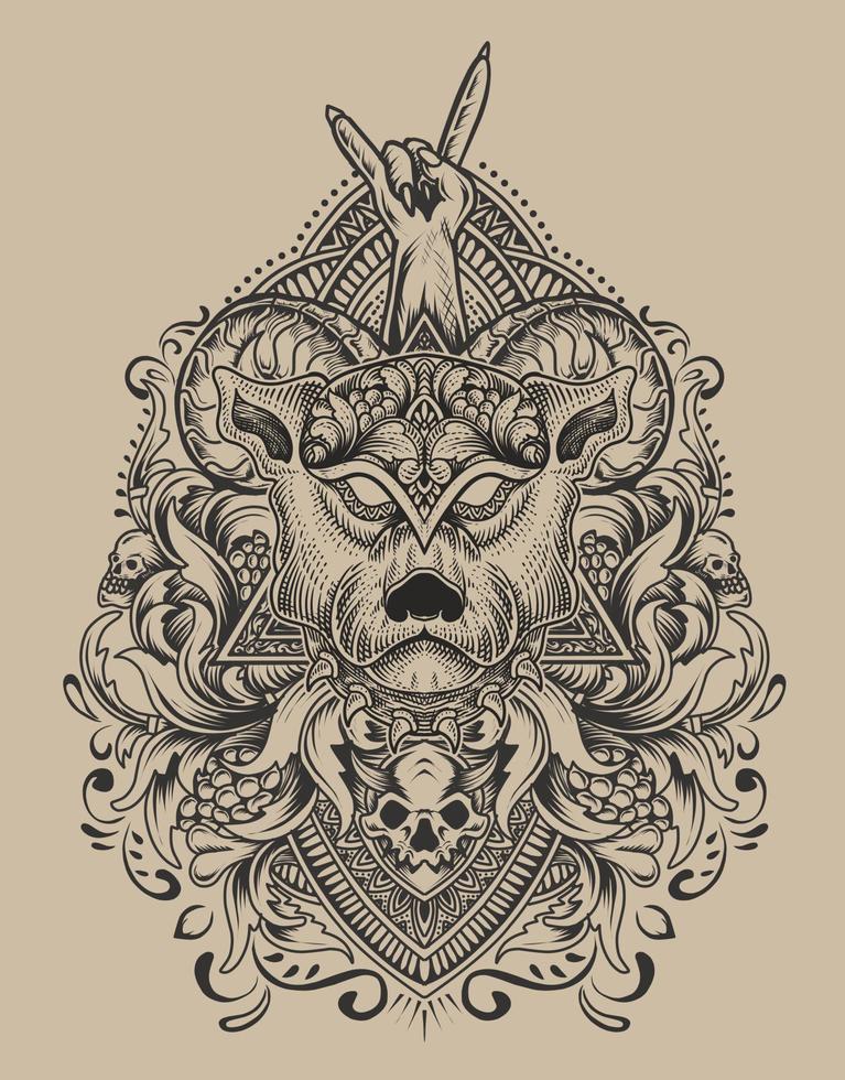 illustration hundekopf gravur ornament stil vektor