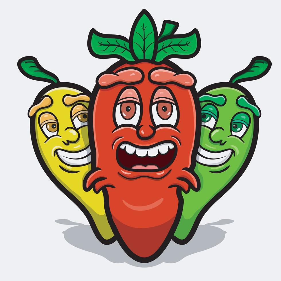 tre roliga chilipeppar maskot karaktär design. ClipArt vektor. vektor