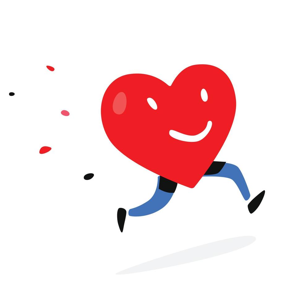 Charakter Herz. Vektor. Illustration eines laufenden lebenden Herzens. flacher Stil. Valentinstag. Logo Bewegung ist Leben. gesunder Lebensstil. vektor