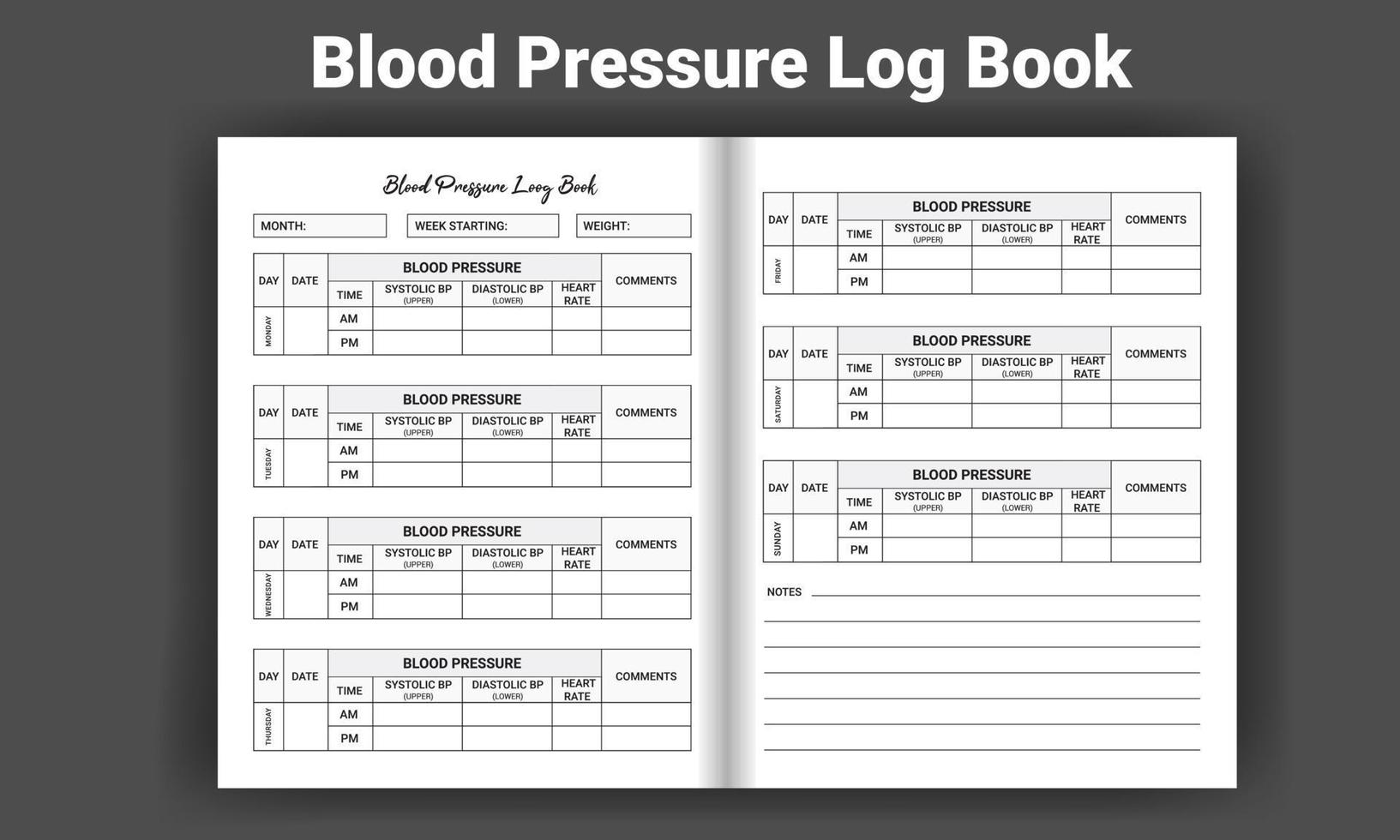 Blutdruck Logbuch Tagesaufzeichnung vektor