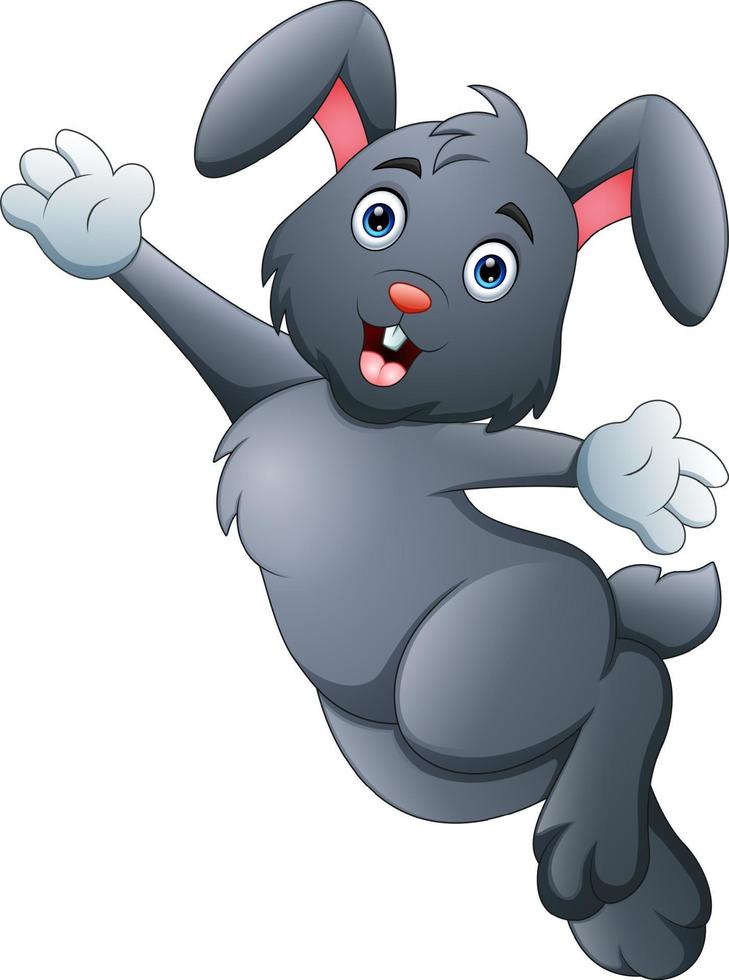 glücklicher kaninchen-cartoon winkt und tanzt vektor