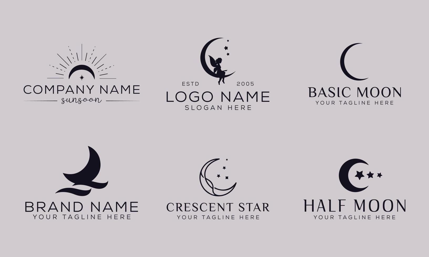satz einfacher mondliniensymbole. logo für traum, natürlicher mond, mubarak, eid, kindheit, mondlicht, strandmond. perfekt für Web-Apps und Mobilgeräte. vektor
