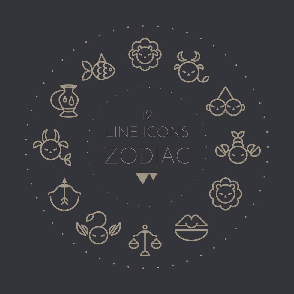 Sternzeichen-Icons-Sammlung. minimalistische astrologische Horoskopsymbole. stilisierte einfache grafische Elemente für das Design. Vektorlinie Kunstillustration vektor