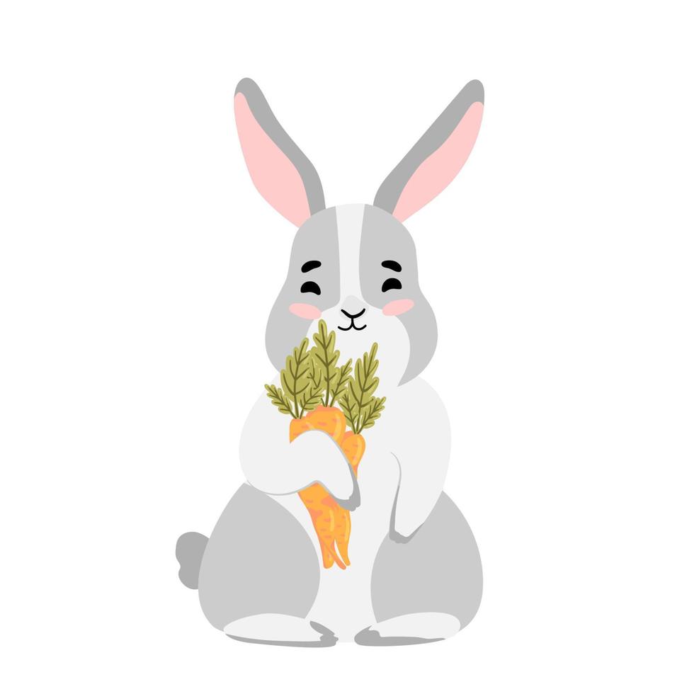 söt kanin isolerade vektorillustration. glad påsk design. grå kanin i tecknad stil för baby t-shirt tryck, modetryck design, barnkläder, baby shower firande hälsning och inbjudningskort vektor