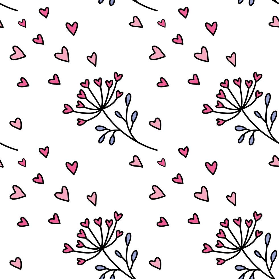 ett enkelt mönster med hjärtan och blommor på en grå bakgrund för festlig inredning och förpackning vektor