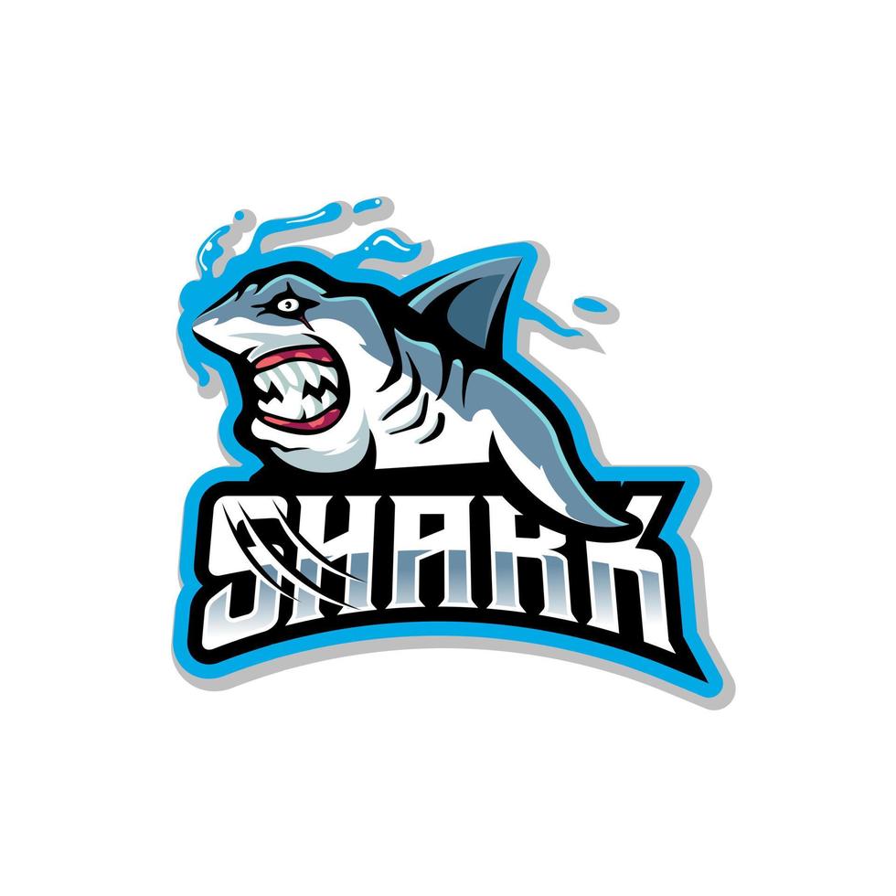 Haifisch-Sportmaskottchen-Logo-Designvektor mit modernem Illustrationskonzeptstil für Abzeichen-, Emblem- und T-Shirt-Druck vektor