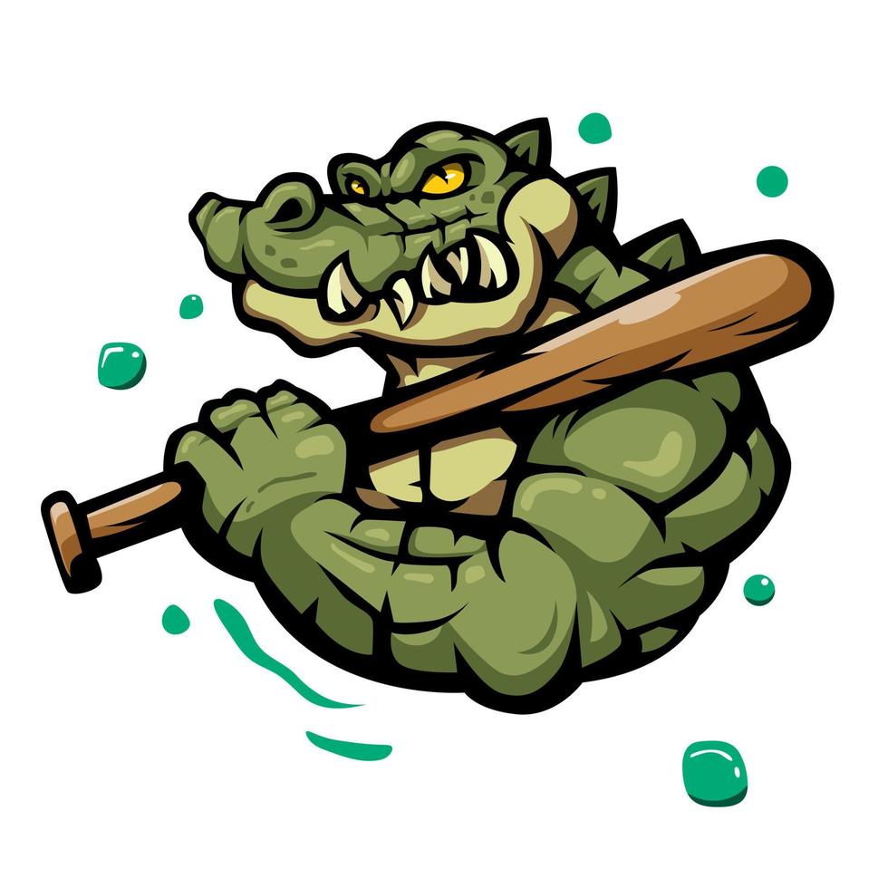 Illustration eines Krokodils, das einen Baseballschläger trägt, Maskottchen für die Sportmannschaft vektor