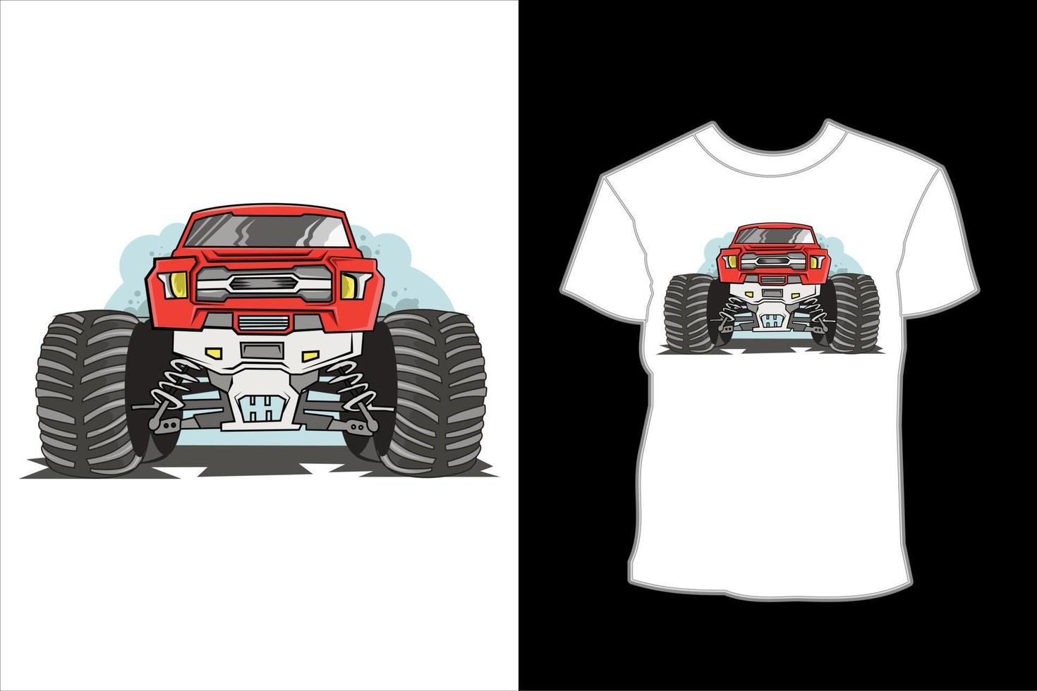 designen för t-skjorta för illustrationen för det stora monstertruckfordonet vektor