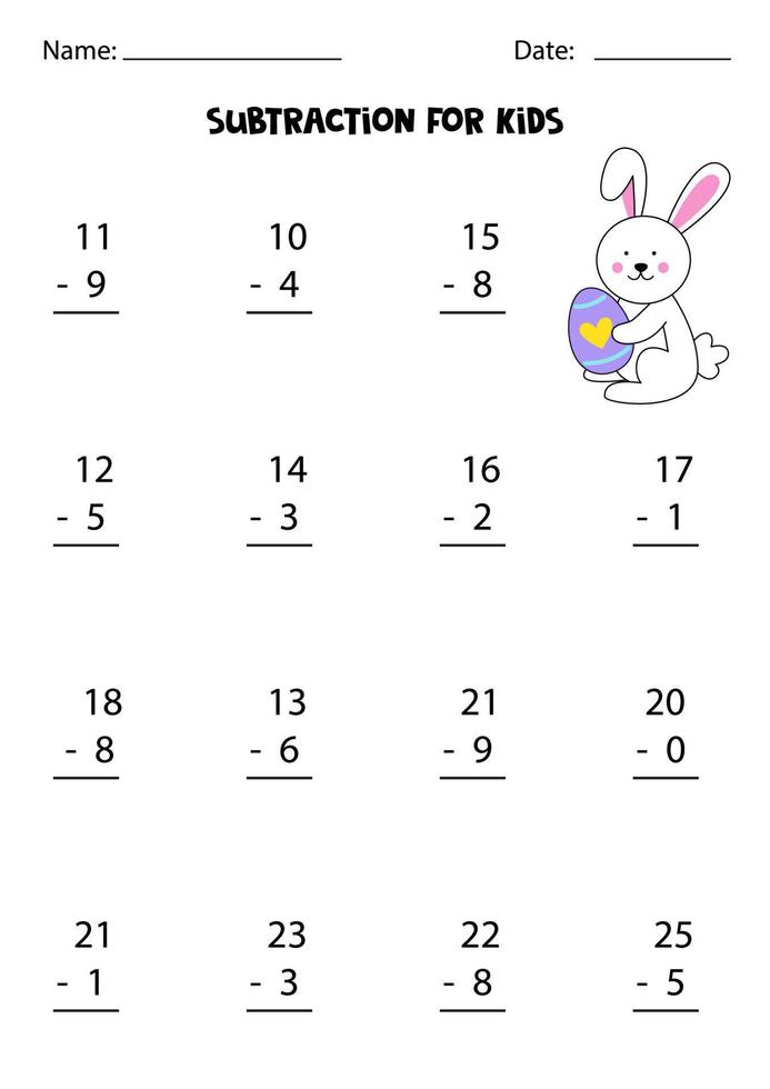 subtraktion med söt kanin. pedagogiskt matematikspel för barn. vektor