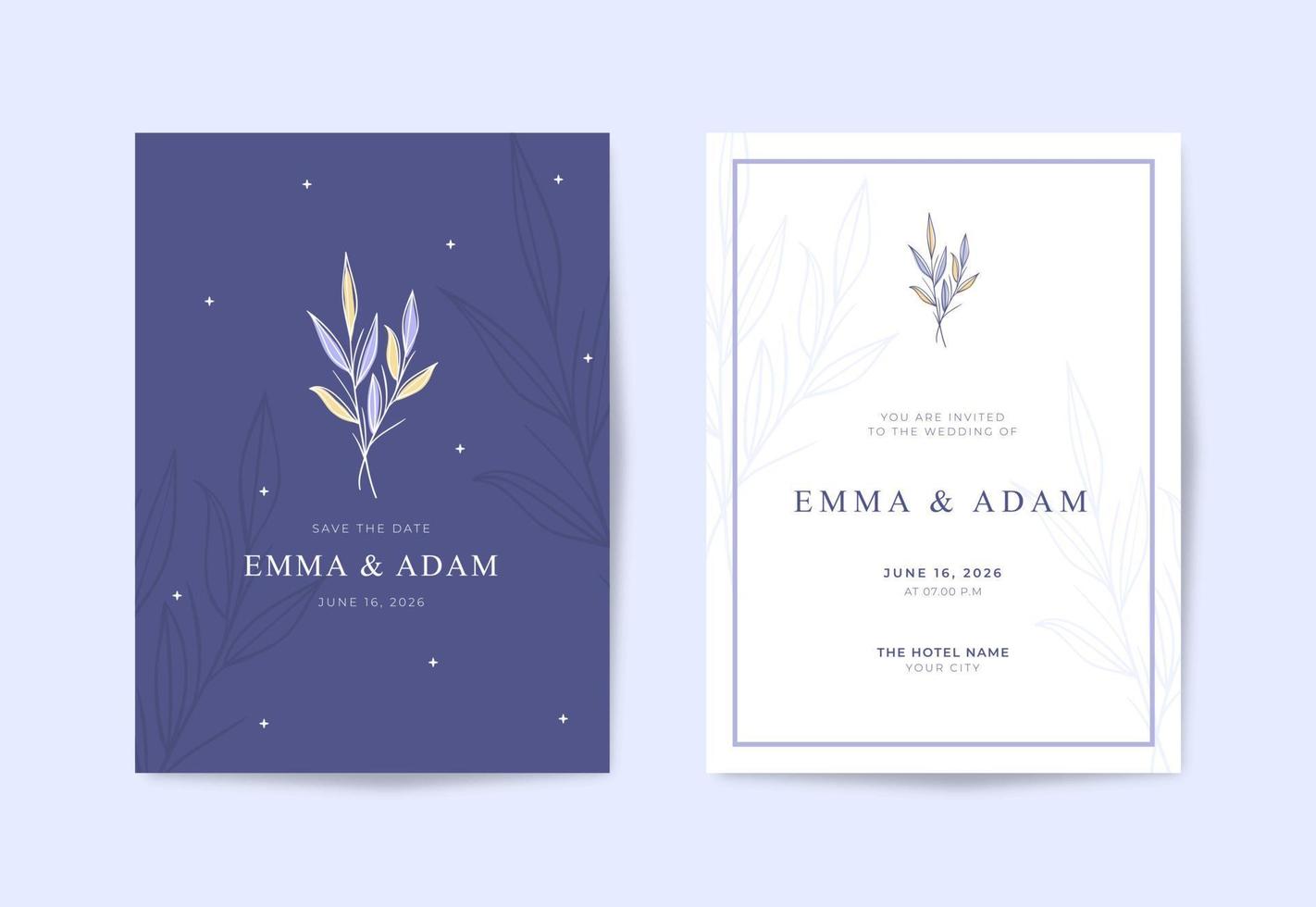 vackert och modernt lila bröllopskort vektor