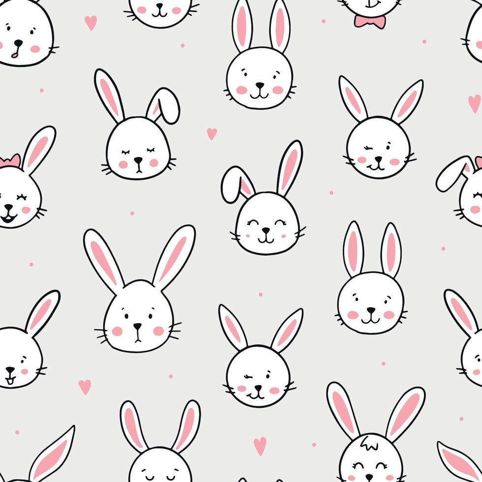 söta sömlösa mönster med handritade kaniner för barnkammare, påskbakgrunder, omslagspapper, tapeter, textil, scrapbooking, etc. eps 10 vektor