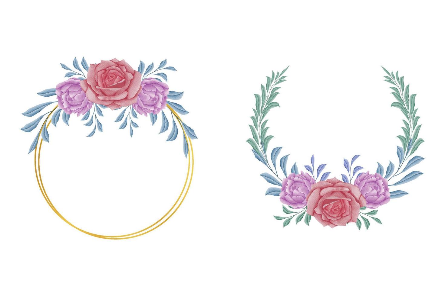 handritad blommande akvarell blommig ram med ros och pion vektor