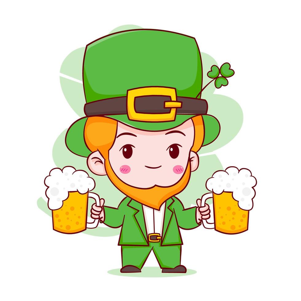 tecknad illustration av söt leprechaun chibi karaktär. Glad Saint Patrick Day vektor