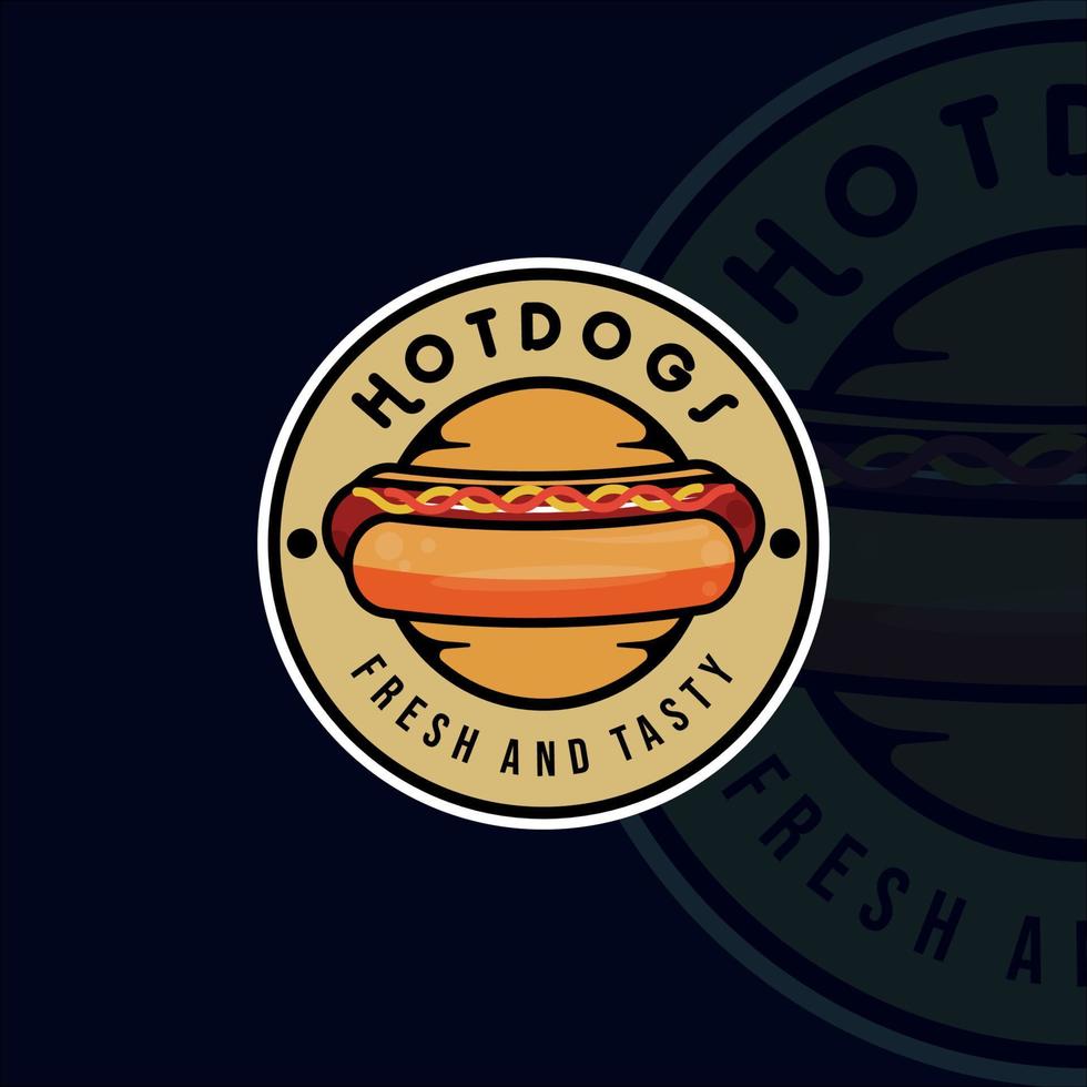 Hotdog-Logo modernes Vintage-Vektorillustrationsschablonenikonen-Grafikdesign. fast-food-zeichen oder symbol mit kreisabzeichen und beschriftungstypografie vektor