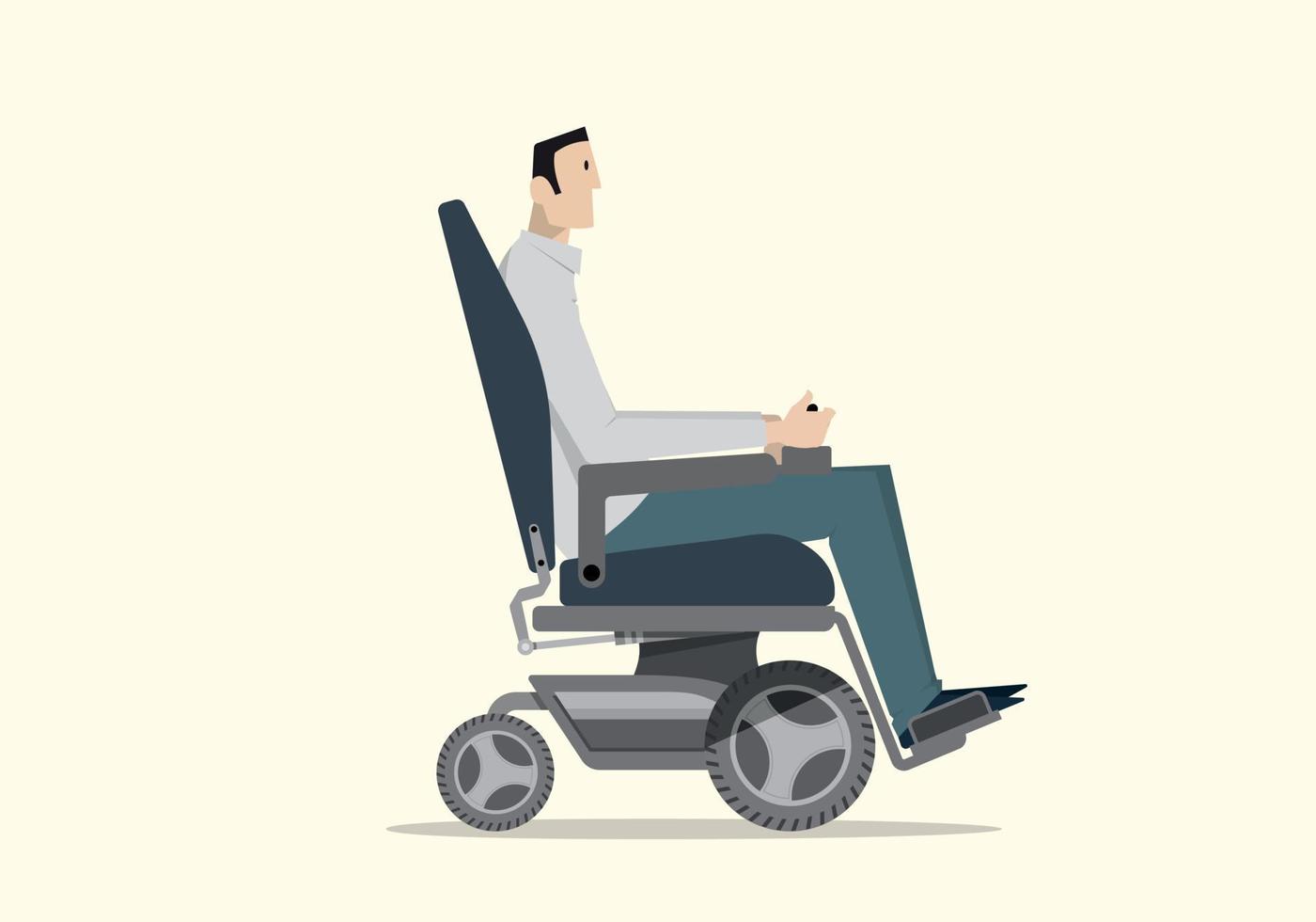 ein behinderter Mann in einem motorisierten Rollstuhl. vektor