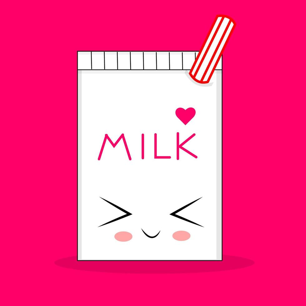 kawaii charakter, paket köstliche milch. Verpackungsdesign im japanischen Stil, emotionaler Anime-T-Shirt-Druck, bedruckbare Karte, Verpackungsdruck, Kinderzimmer, handgezeichnete Mode, Vektor. vektor