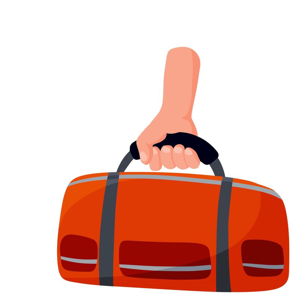 Sporttasche in der Hand halten. Beförderung von Fracht und Gepäck. vektor
