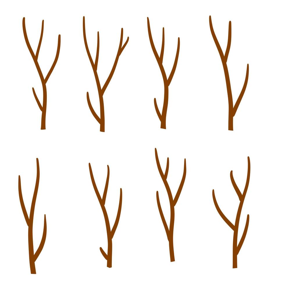 trädgren. uppsättning av olika bruna pinnar. tecknad platt illustration. vektor
