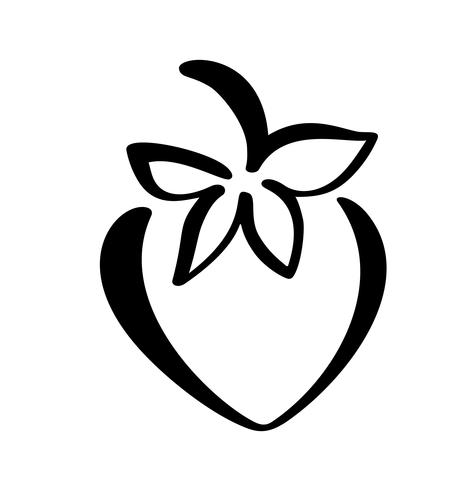 Jordgubbe handritad kontrast doodle ikon. Vector skiss Logo illustration av hälsosam bär - färsk rå jordgubbe för tryck, webb, mobil och infographics isolerad på vit bakgrund