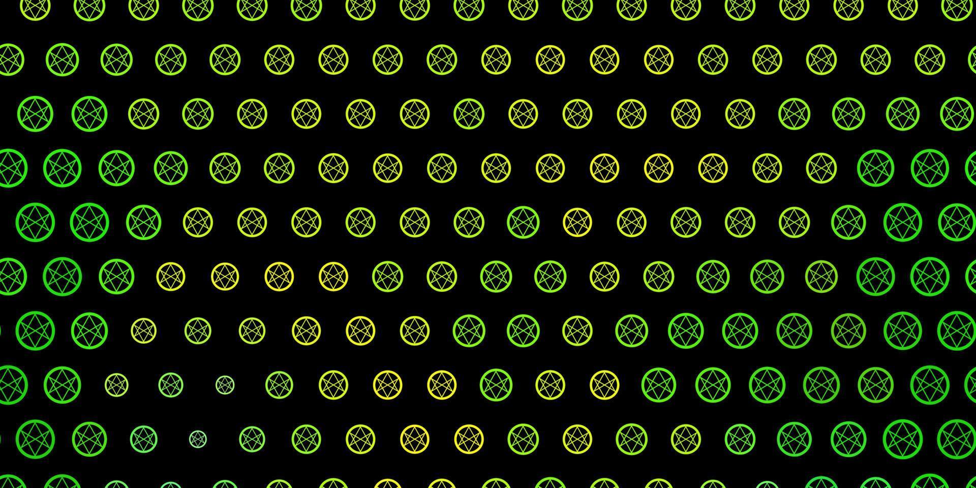 dunkelgrüne, gelbe Vektorschablone mit esoterischen Zeichen. vektor
