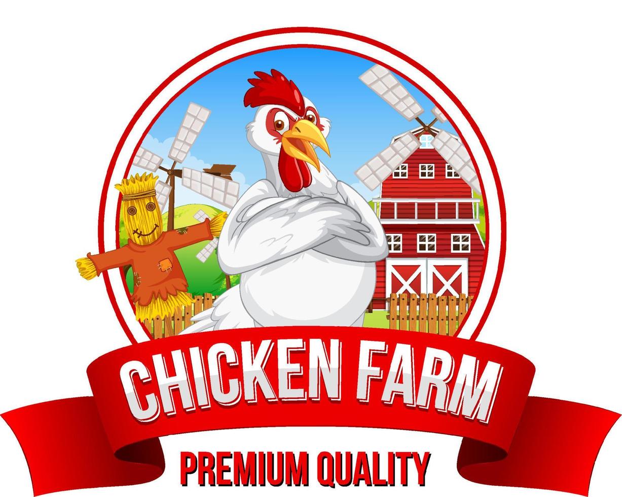 hühnerfarm premium-qualitätsbanner mit hühnerzeichentrickfigur vektor