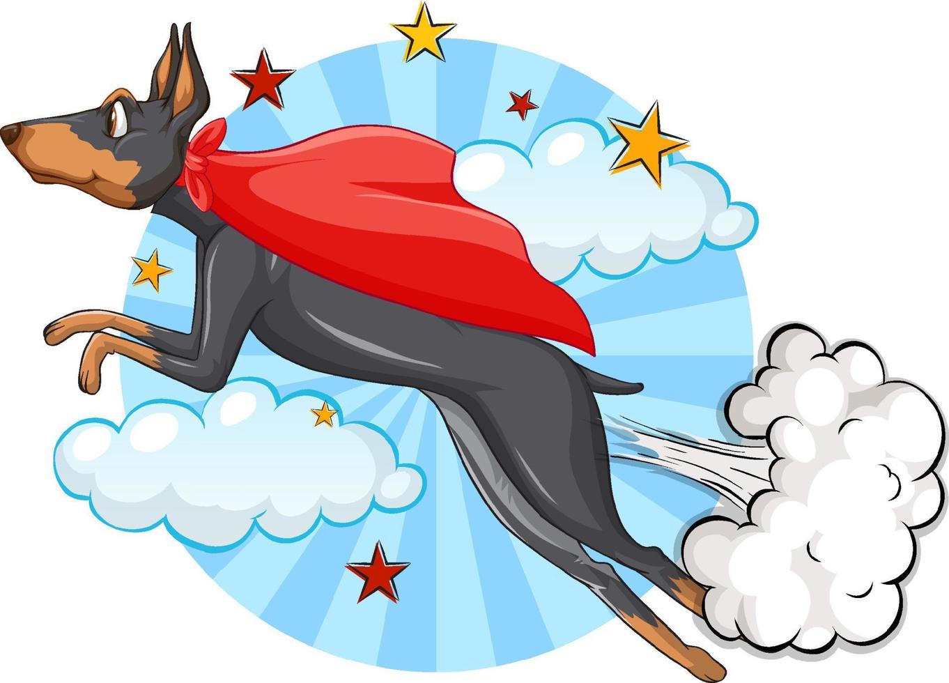 Hund mit rotem Umhang, der in den Himmel fliegt vektor