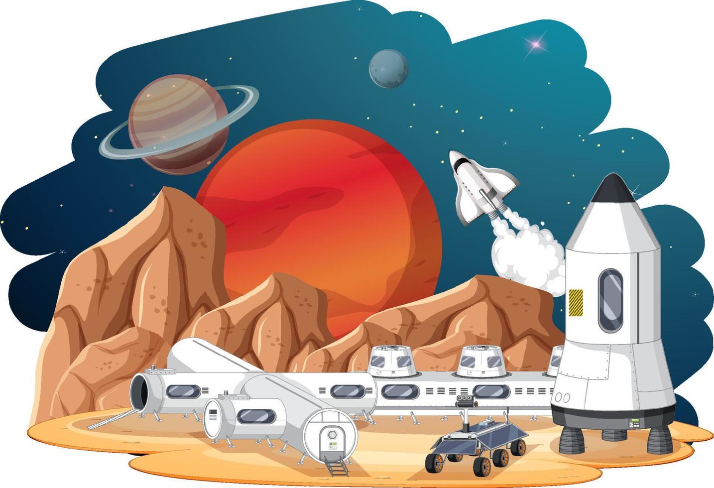 isolierte Landschaft der Planetenoberfläche mit Koloniegebäuden vektor