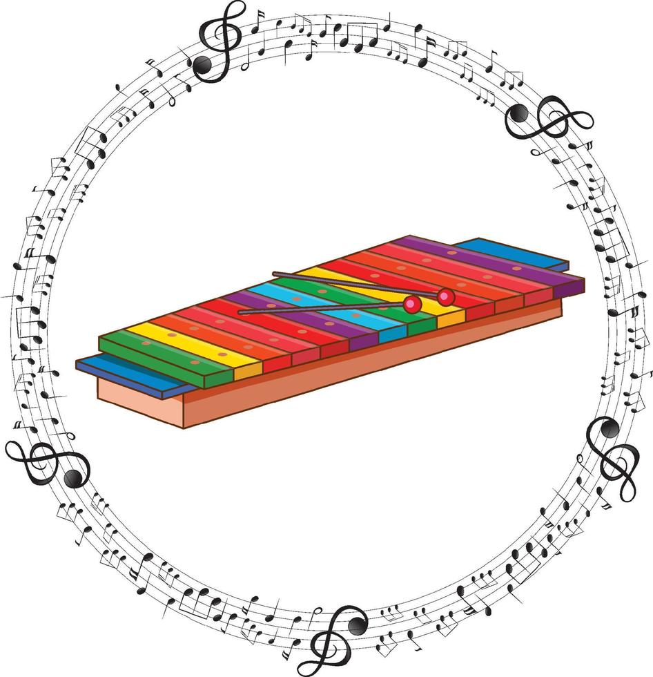 en xylofon med musiknoter på vit bakgrund vektor