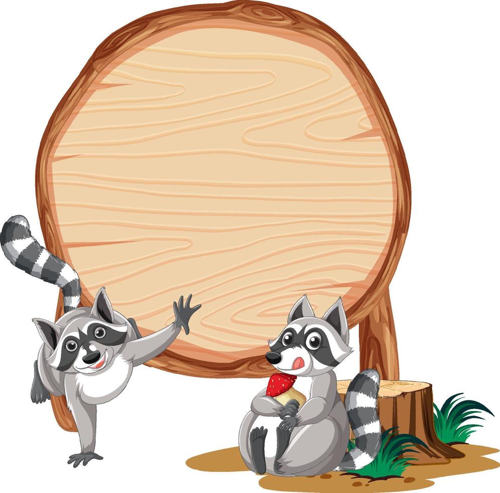 Waschbär mit Holzschild-Banner vektor