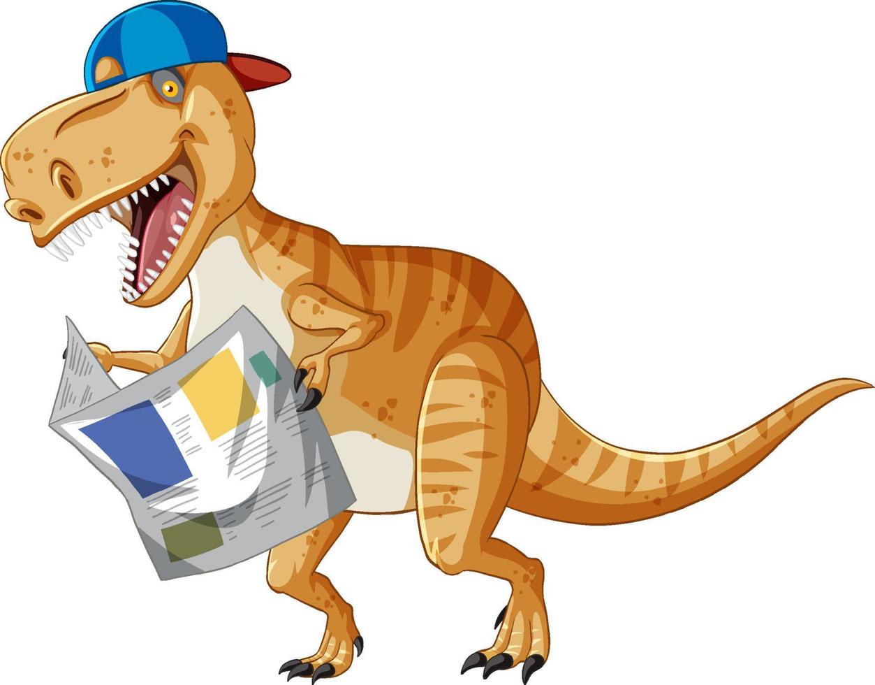 tyrannosaurus rex dinosaurier liest zeitung im cartoon-stil vektor