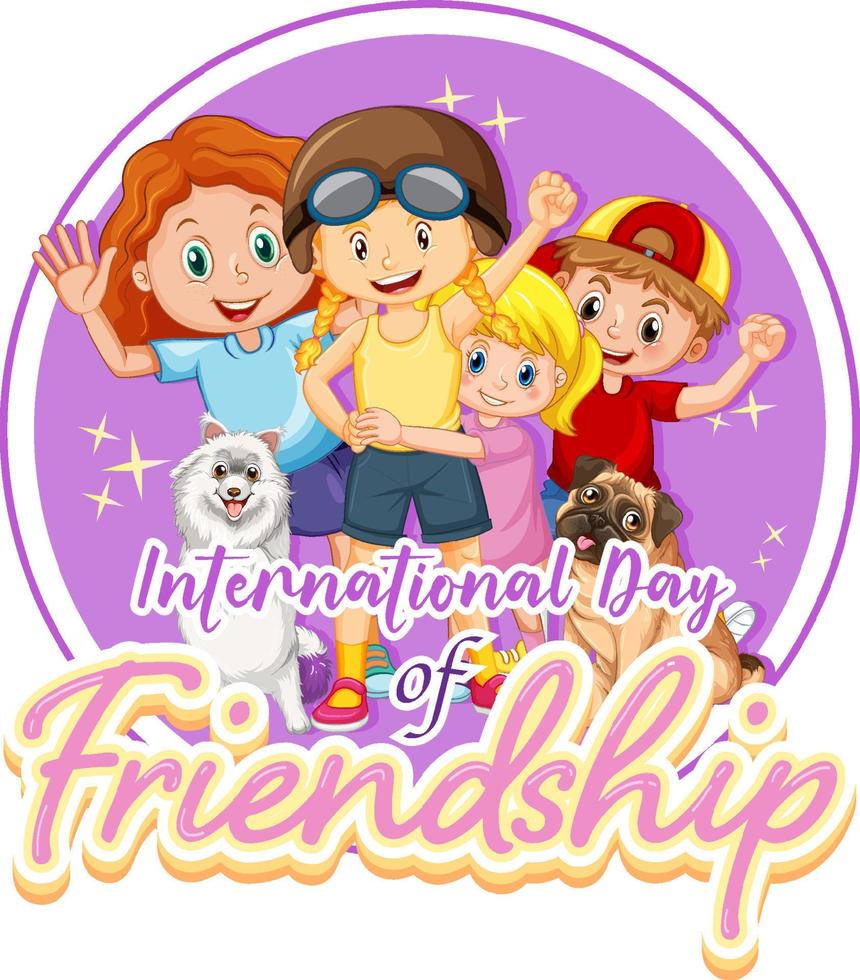 internationella vänskapsdagen banner med barngrupp vektor