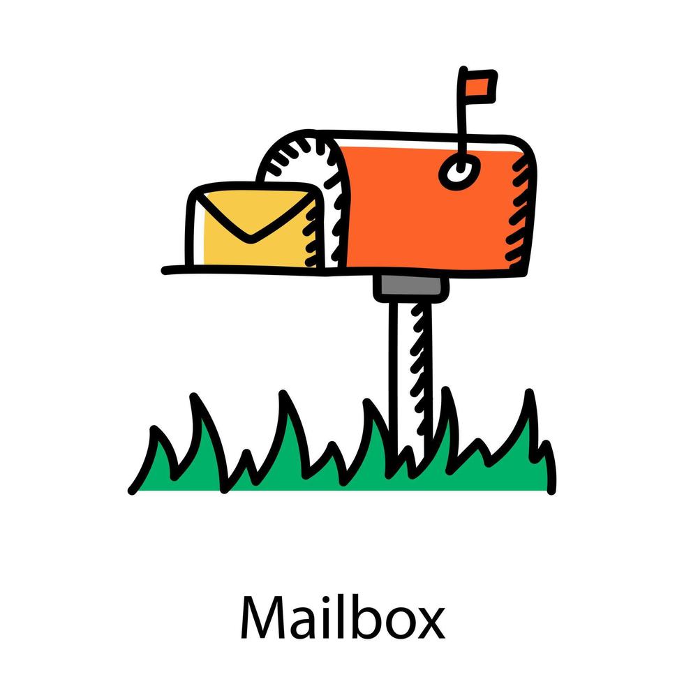 Mailbox-Symbol im flachen Doodle-Stil, Posteingang zum Speichern von Postumschlägen vektor