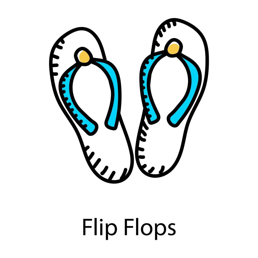 Flip-Flops-Doodle-Stil-Ikone, Strandpantoffeln vektor
