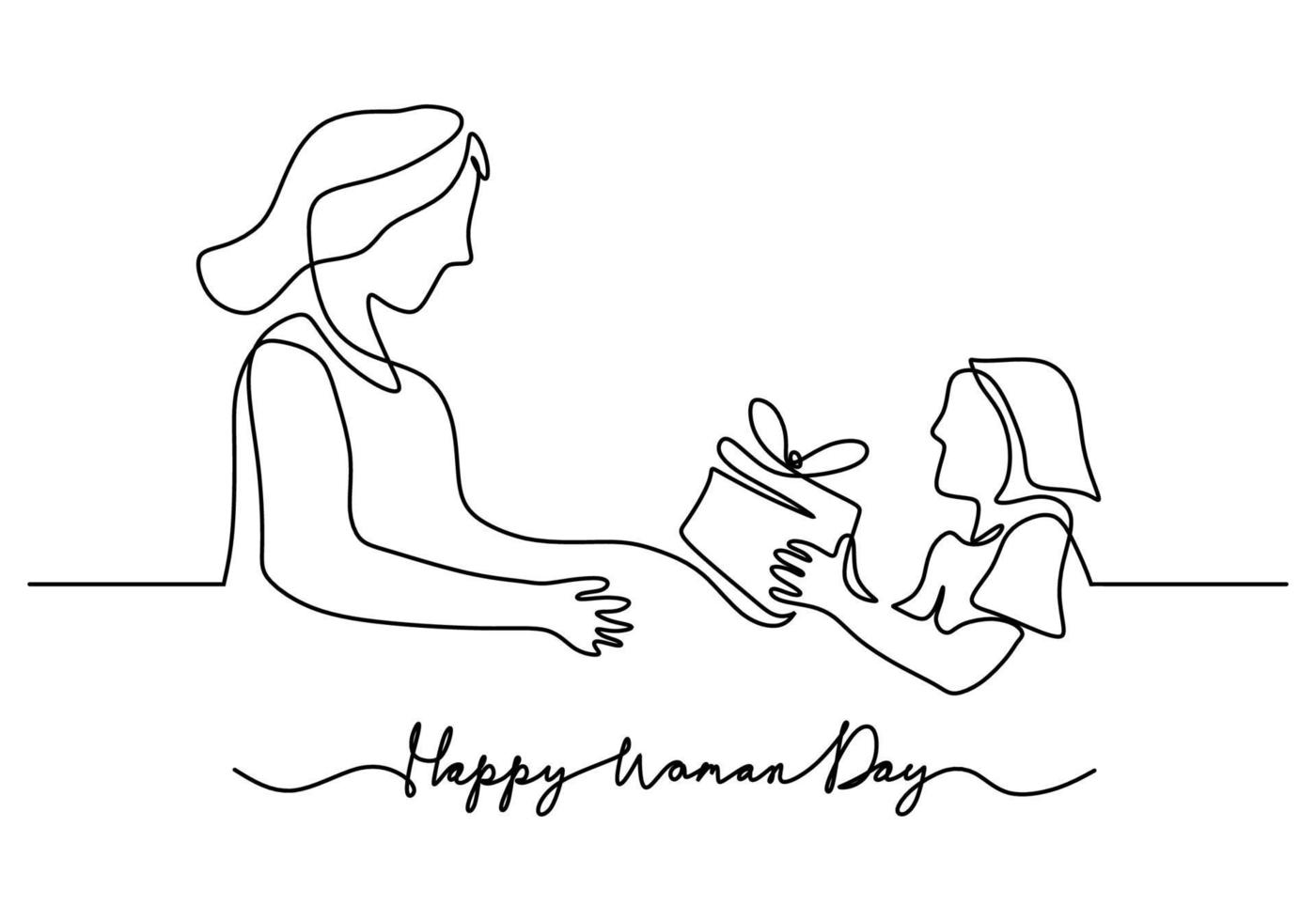 enda rad av glad kvinna dag med dotter ge present till mamma vektor