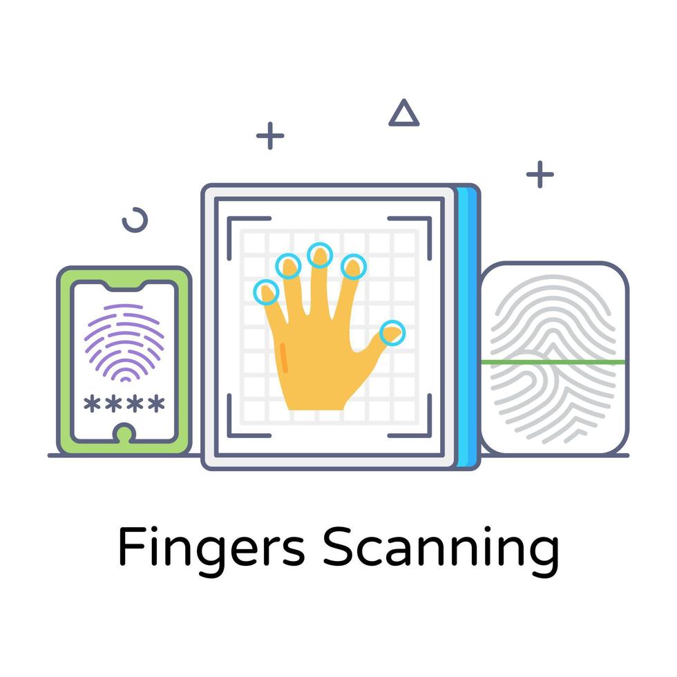 fingrar skanning i platt konturikon, redigerbar vektor