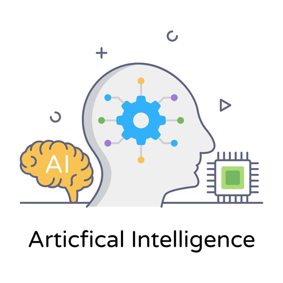 bain med chip som betecknar platt konceptuell ikon för artificiell intelligens vektor