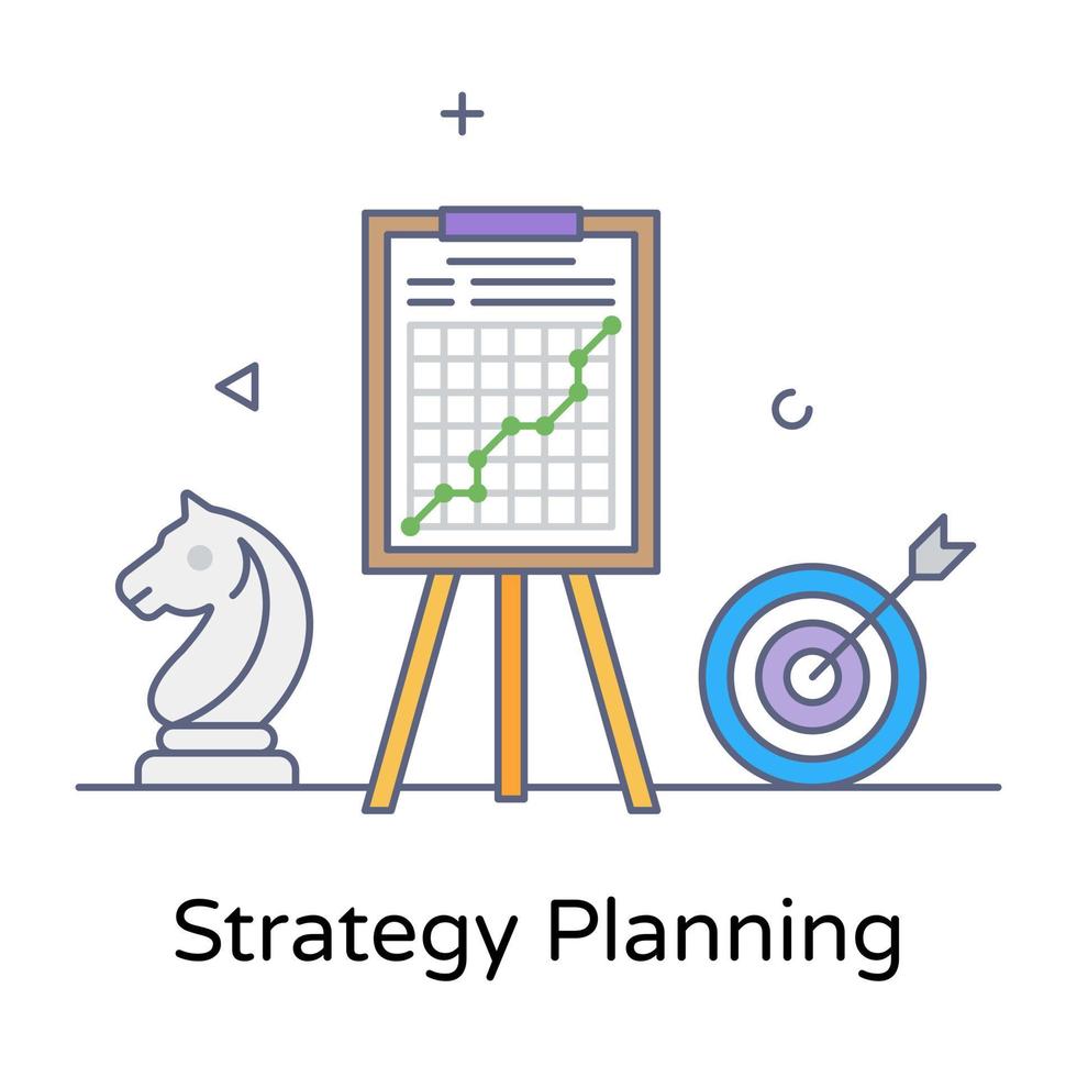 konceptuell platt linje designikon för strategiplanering vektor