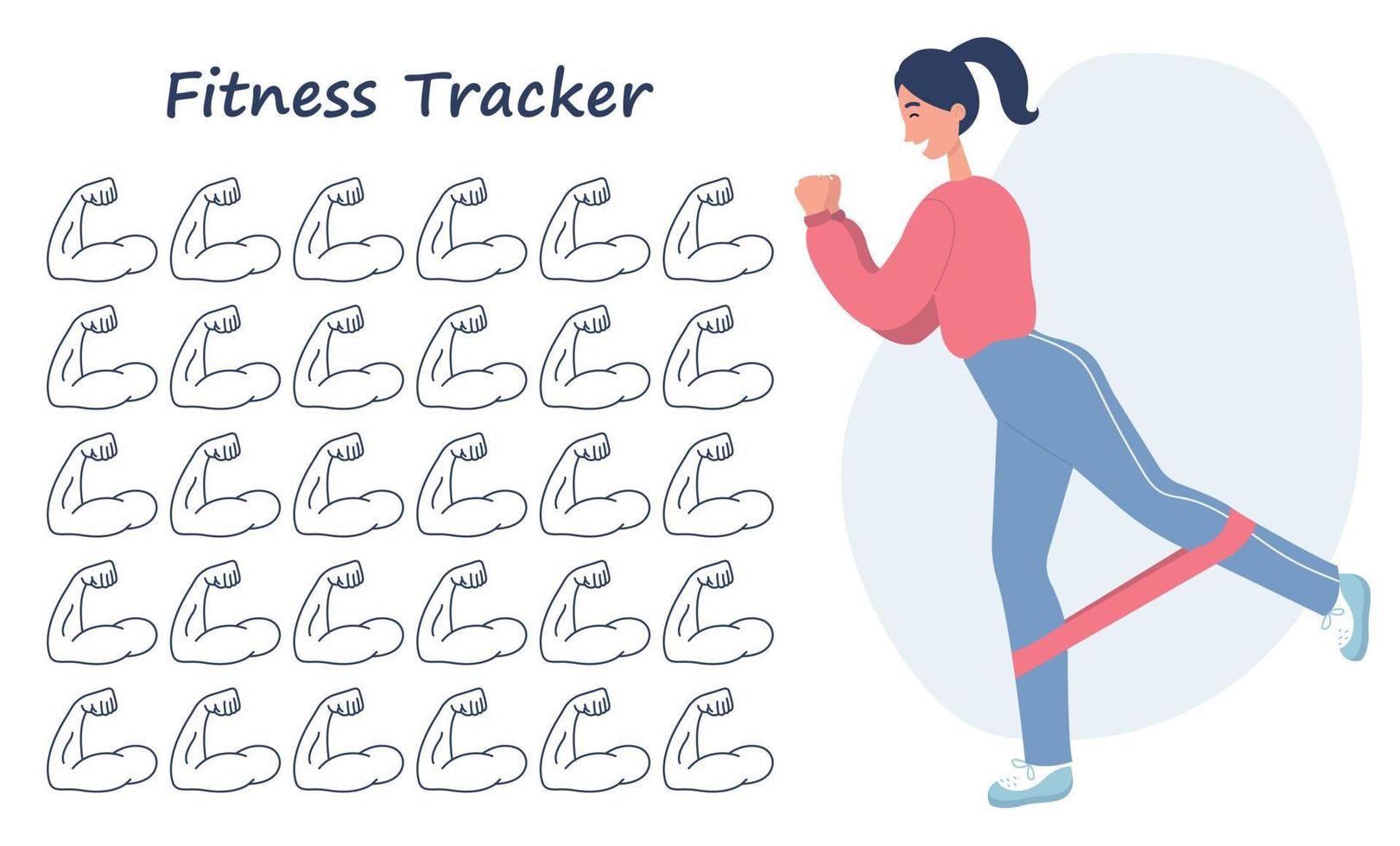 30 Tage Sport-Challenge. Fitness-Tracker. junges mädchen, das mit widerstandsbandschleife trainiert. Krafttraining zu Hause. vektor