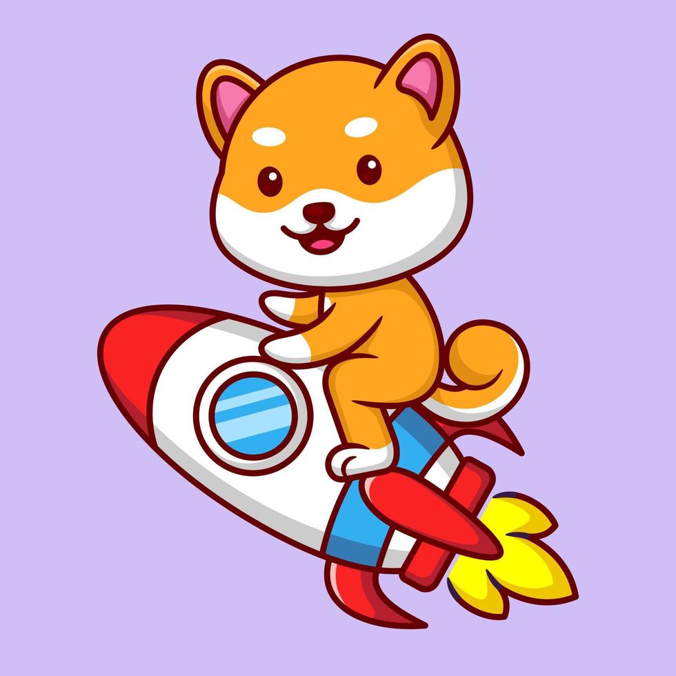 süßer shiba inu fährt die fliegende rakete im cartoon. Premium-Vektor-Illustration. flaches Konzept. vektor